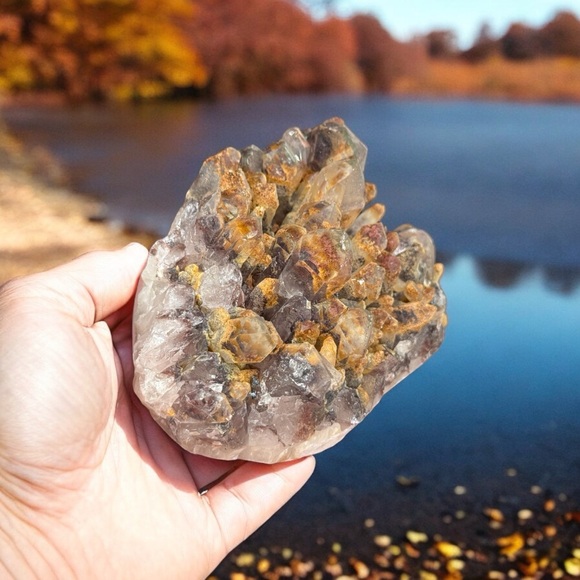 SUNSET PHANTOM QUARTZ DREAMY SUNSET 🌅 VIBES STUNNING RAW CLUSTER CRYSTAL INDIA - Picture 1 of 13